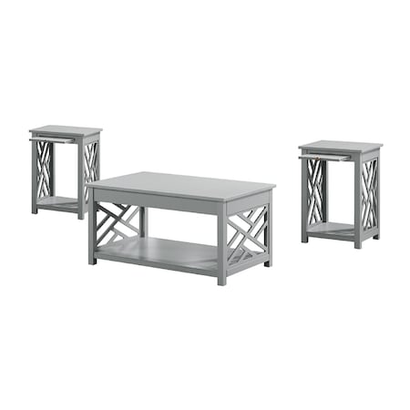 Alaterre Furniture Coventry 36" Coffee Table and Two End Tables with Tray Shelf, Color: Gray ANCT0221440